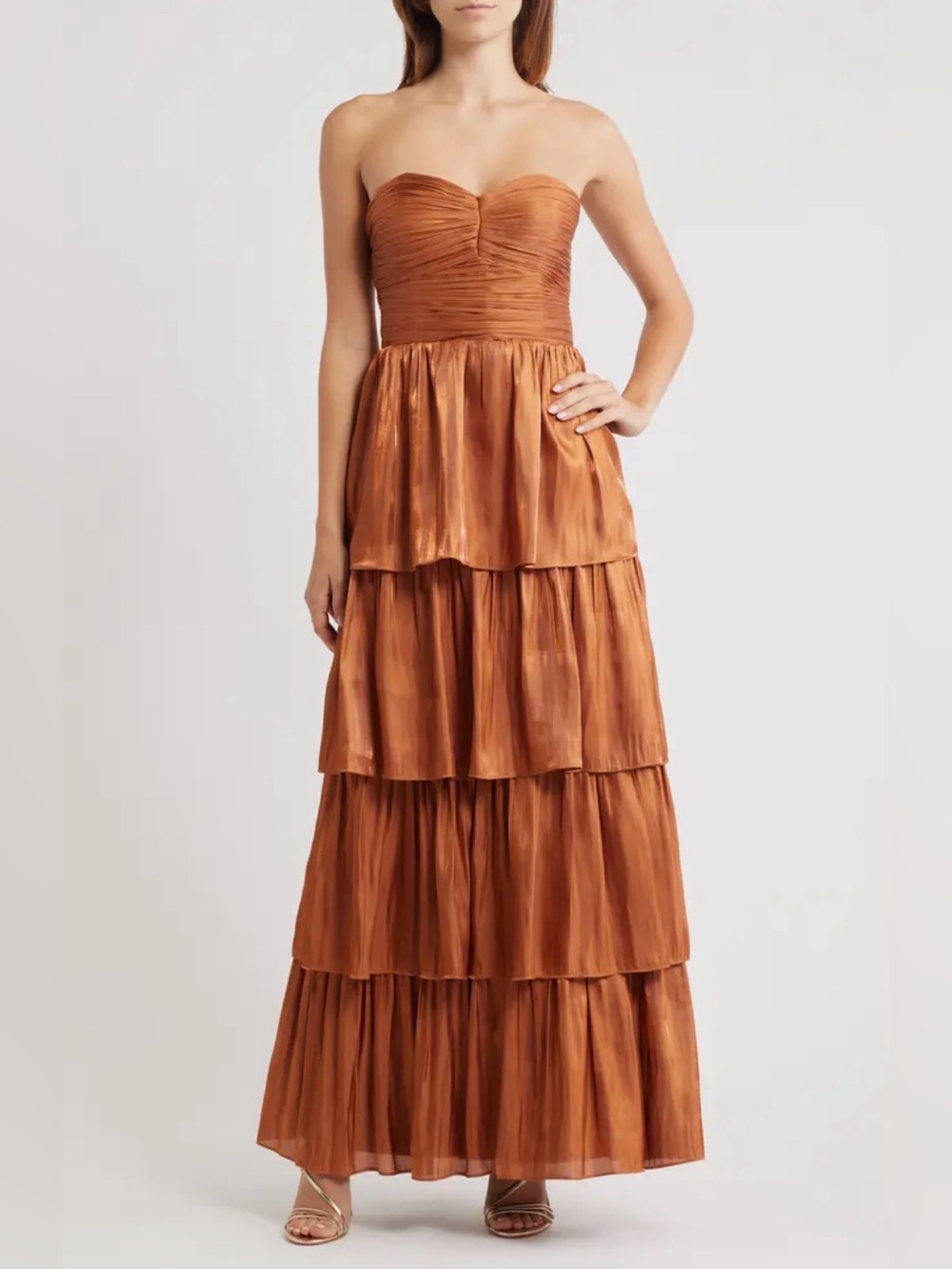 NWT Lulus Bella Strapless Tiered Gown In Rust